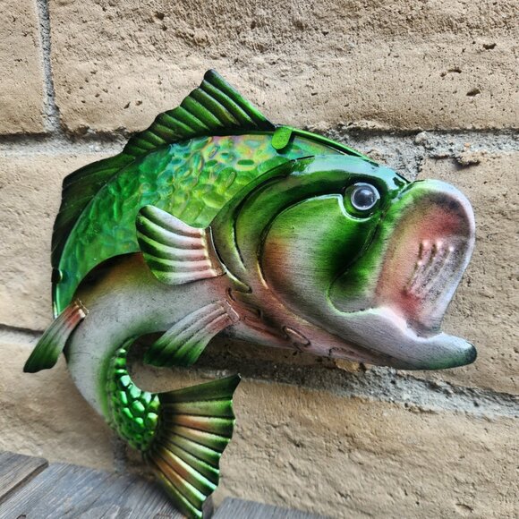 11.25" Largemouth Bass Metal Art Wall Sculpture in Metal and Glass - Picture 5 of 5